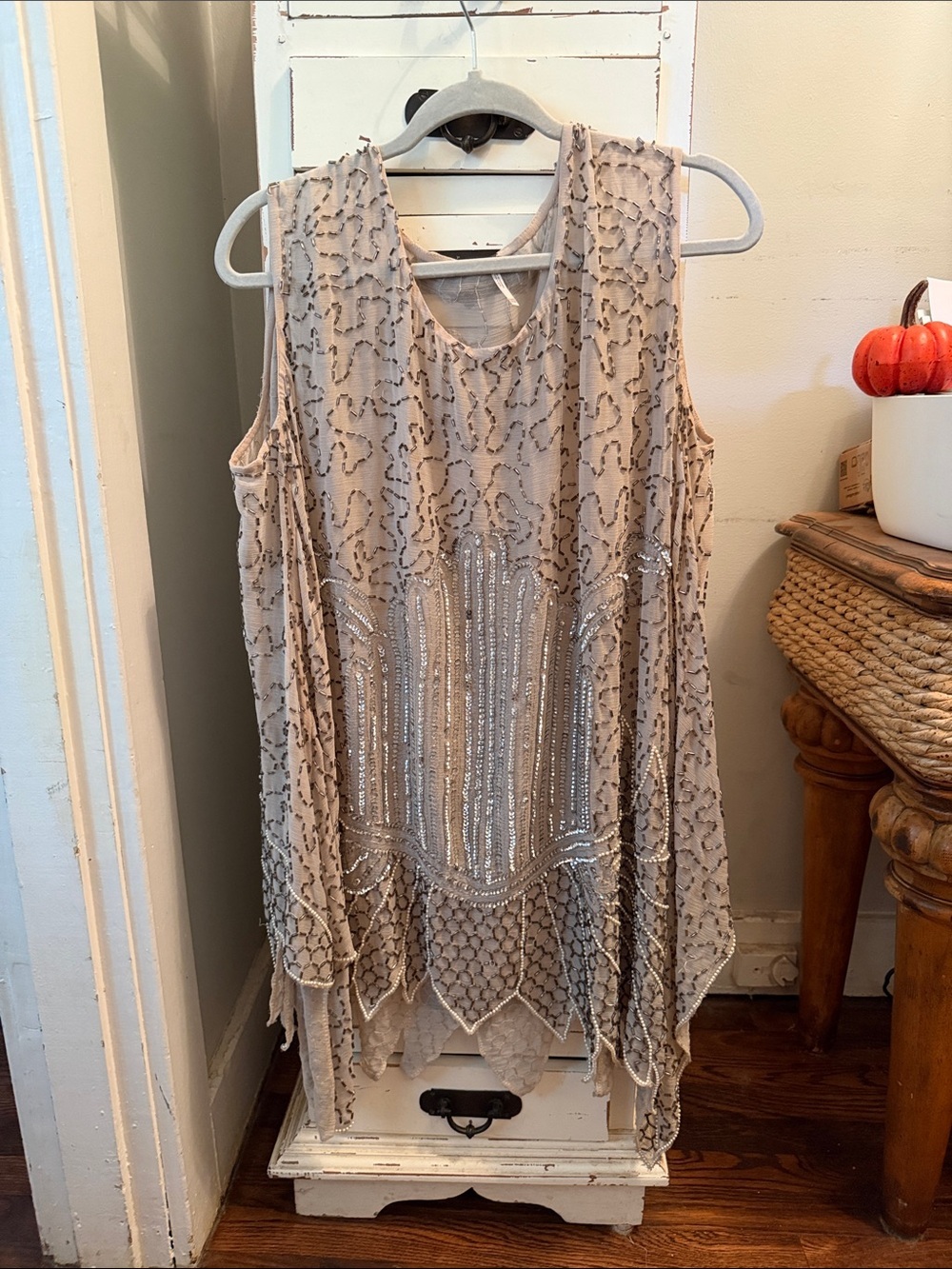 Free People Beaded Embellished Boho Tunic Top Nude Taupe Size xs/s